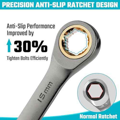 DURATECH Anti-Slip Ratcheting Wrench Set, Combination Wrench Set, 10-Piece, Metric 6-18mm, 72-Tooth, Nickel Plating, CR-V Steel, with Pouch