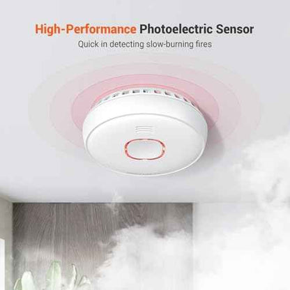 Jemay Smoke Detector, 10 Year Life Fire Alarms Smoke Detectors with Advanced Photoelectric Technology, Battery Operated Smoke Fire Alarm with LED Indicator & Silence Button, 2 Packs