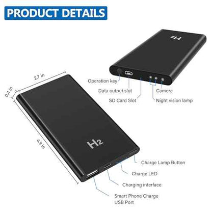 Hidden Camera Charger with 5,000mAh, 1080P Video Recording, Portable Spy Cam with Power Bank, Night Vision, 64GB Support(Card not Included), Black