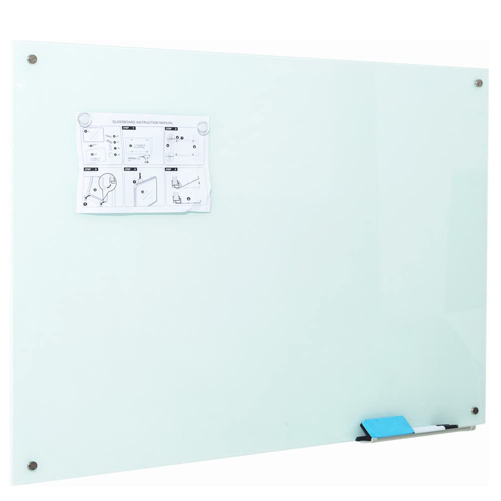 Magnetic Glass Writeboard 48"X36" Premium Tempered Dry Erase Boards Wall Mounted Frameless Whiteboard Bulletin Message Boards (White)