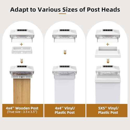 Solar Post Cap Lights, 12 Pack Outdoor Fence Post Solar Lights for 4x4 5x5 Wood/Vinyl Posts, 10-12 Hours Dusk to Dawn Warm/Cool Light Glow for Garden/Deck - White