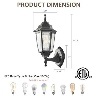 Refice Aluminum 2-Pack Waterproof Outdoor Light Fixtures Wall Mount Exterior Porch Lights, Anti-Rust Outside Lights for Patio, Garage, Doorway
