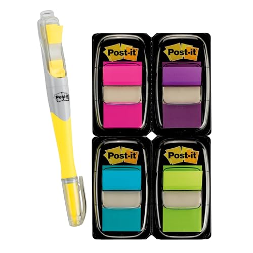 Post-it Flags Value Pack, 50/Dispenser, 4 Dispensers/Pack, 1 in Wide, Assorted Bright Colors, Includes FREE Flags + Highlighter (680-PPBGVA)