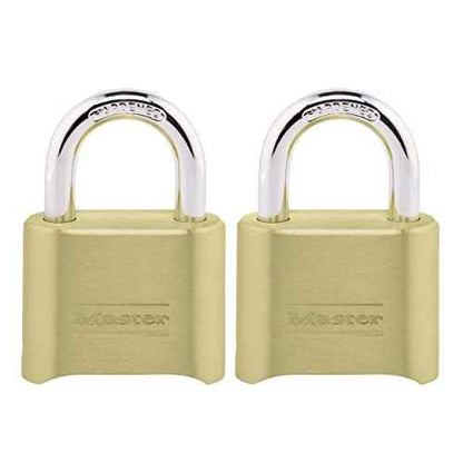 Master Lock Brass Combination Lock, Gate Lock for Outdoor Fence or Shed, Customizable Combination Padlock with 2-inch Wide Body and 1-inch Shackle, 2 Pack, 175EC2