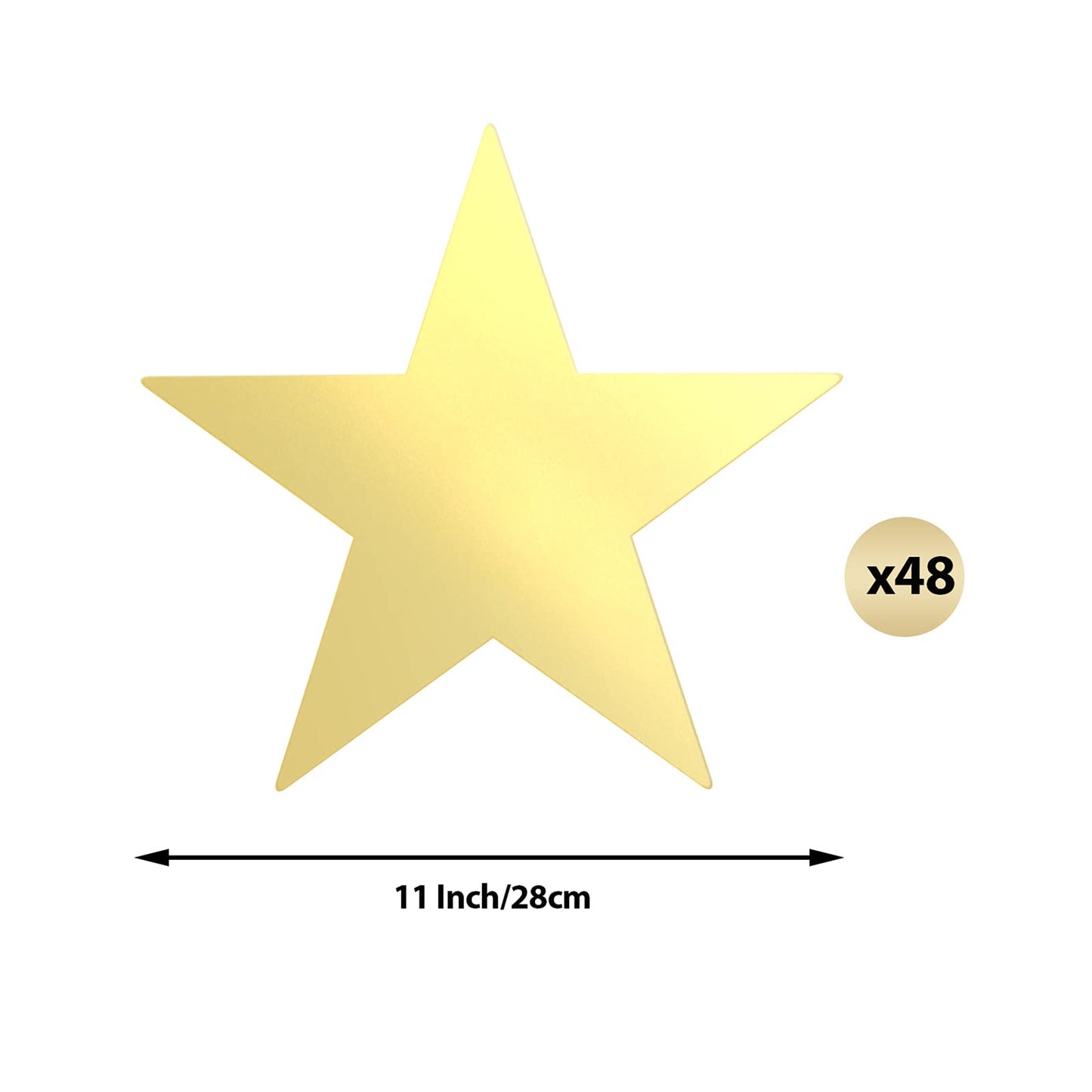 Outus 48 Pieces 11 Inch Large Gold Stars Cutouts Gold Stars Decoration Double Printed Paper Star for Movie Night Bulletin Board Decoration, Classroom Wall Party Decor Back to Shcool Party Decor