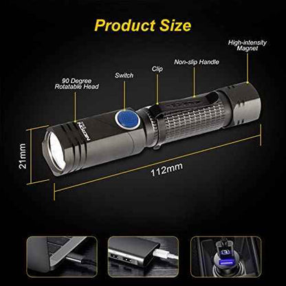 NICRON B74U Blacklight Torch 395nm UV Ultraviolet 90 Degree Adjustable-Head, Pocket Clip, Magnetic Base, 6 Modes Flashlight for Urine Stain Detector