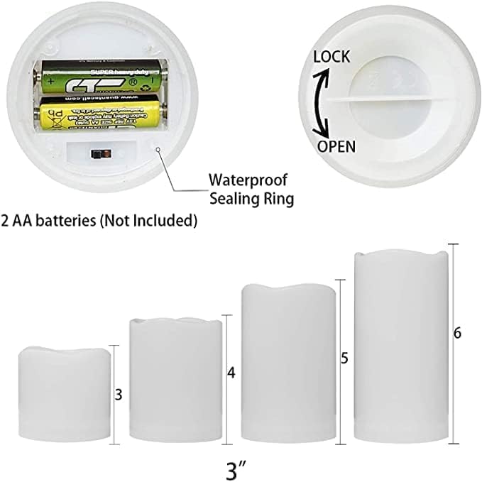 salipt Flameless Candle, LED Waterproof Candles Set of 8 (D 3'' X H3''3''4''4''5''5''6''6'') Battery Operated Candles,Flameless Candles,Resin Plastic,Indoor Outdoor Use,White