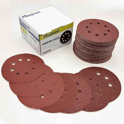 5 Inch Sanding Discs Hook and Loop, 70 PCS 8 Hole Adhesive Sandpaper, Including 40/60/80/120/180/240/320 Grit for Random Orbital Sander