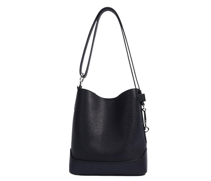 Rosvovo Genuine Leather Crossbody Bags for Women, Trendy Leather Purses Shoulder Bucket bags for women with Adjustable Strap, Black