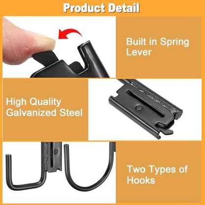 E Track Hooks 10 Pcs Heavy Duty Steel E Track J Hook with Spring Fitting for E or X Rail 2" 4" Trailer Hooks for Cords,Cables E Track Accessories for Enclosed Trailers,Trucks,Garage,Cargo Van (Black)