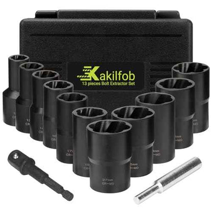 Lug Nut Extractor Twist Socket Set, 13 Pieces Wheel Lock Removal Kit, for Removing Damaged, Frozen, Rusted, Nuts & Screws, Cr-Mo Steel
