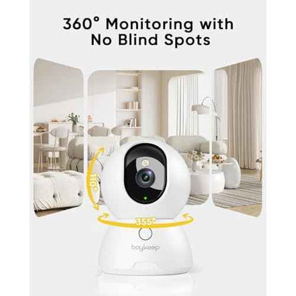 BoyKeep 2K Cameras for Home Security, 2-Pack Indoor Camera with Night Vision, Pet Camera Indoor with Phone App, Motion Detection, 2-Way Audio, Cloud/SD Card Storage, Compatible with Alexa