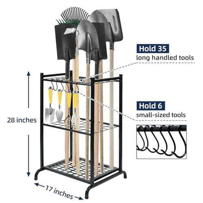 Garden Tool Organizer and Storage, Yard Tool Organizer for Garage Up to 41 Tools, 3-tire Yard Tool Holder Holding Long Handled Tools for Shed Garden Outdoor