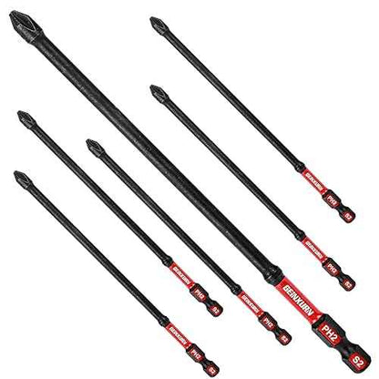 Impact Tough #2 Phillips 6 in. D2 Steel Long Extension Insert Driver Bits,6Pack 1/4 Inch Hex Shank Long Cross Magnetic PH2 Screwdriver Bits Set