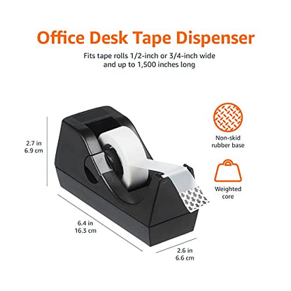 Amazon Basics Weighted Desktop Tape Dispenser with Non-Skid Base, Desk Accessory, 3-Pack
