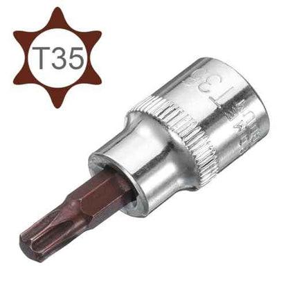 uxcell 3/8" Drive x T35 Torx Bit Socket, S2 Steel Bits, CR-V Sockets 2" Length (For Hand Use Only) 2pcs