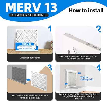 (6 Pack) 16 3/8x21 1/2x1 Furnace Air Filters, MPR 1900 & FPR 10, MERV 13 Pleated Air Filter (Actual Size: 16 3/8"x21 1/2"x3/4")