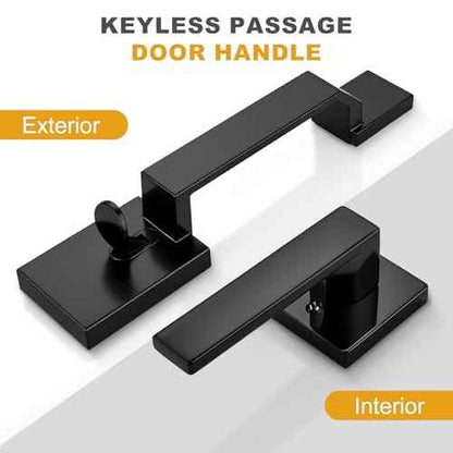 Probrico Matte Black Front Door Handleset,Modern Entry Door Handle with Reversible Lever,Square Passage Door Handle with No Lock