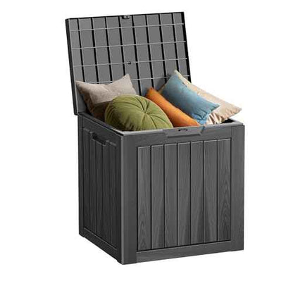 35 Gallon Resin Deck Box, Waterproof Outdoor Storage Bin for Patio, Poolside, and Garden, Lockable & UV-Resistant, Ideal for Small Spaces, Black