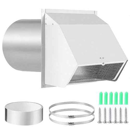 6 Inch Hooded Wall Vent with Screen and Damper,Wall Exhaust Vent Cover Cap,Dryer Vent Cover Outside,External Extractor Wall Vent Hood for House Kitchen Range Hood Air Ventilation White