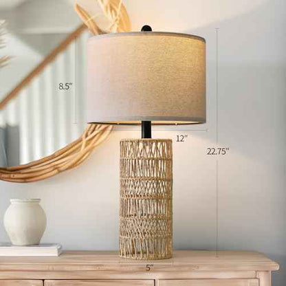 OYEARS 22.5" Boho Table Lamps Set of 2 for Living Room, Bedside Lamp for Nightstands, Rattan Lamp for Bedroom, Farmhouse Table Lamp for Room Decor, End Table, Retro, Brown£¨Not Include Bulbs£©