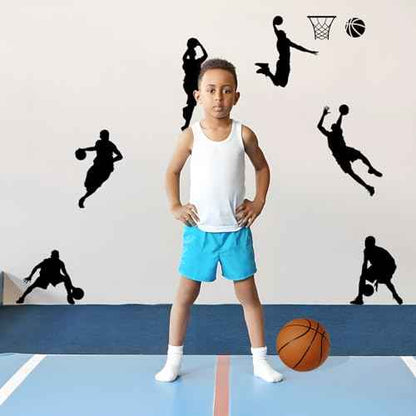 Basketball Dunk Wall Decal Stickers, 6 Man Playing Basketball Vinyl Art Wall Sticker for Bedroom Dorm Room Playroom Stadium Gym Home Decoration