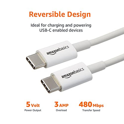 Amazon Basics USB-C to USB-C Fast Charger Cable, 480Mbps Speed, USB-IF Certified, for Fast Charging Apple iPhone 16/15, iPad, MacBook, Samsung Galaxy, Tablets, Laptops, 6 Foot, White