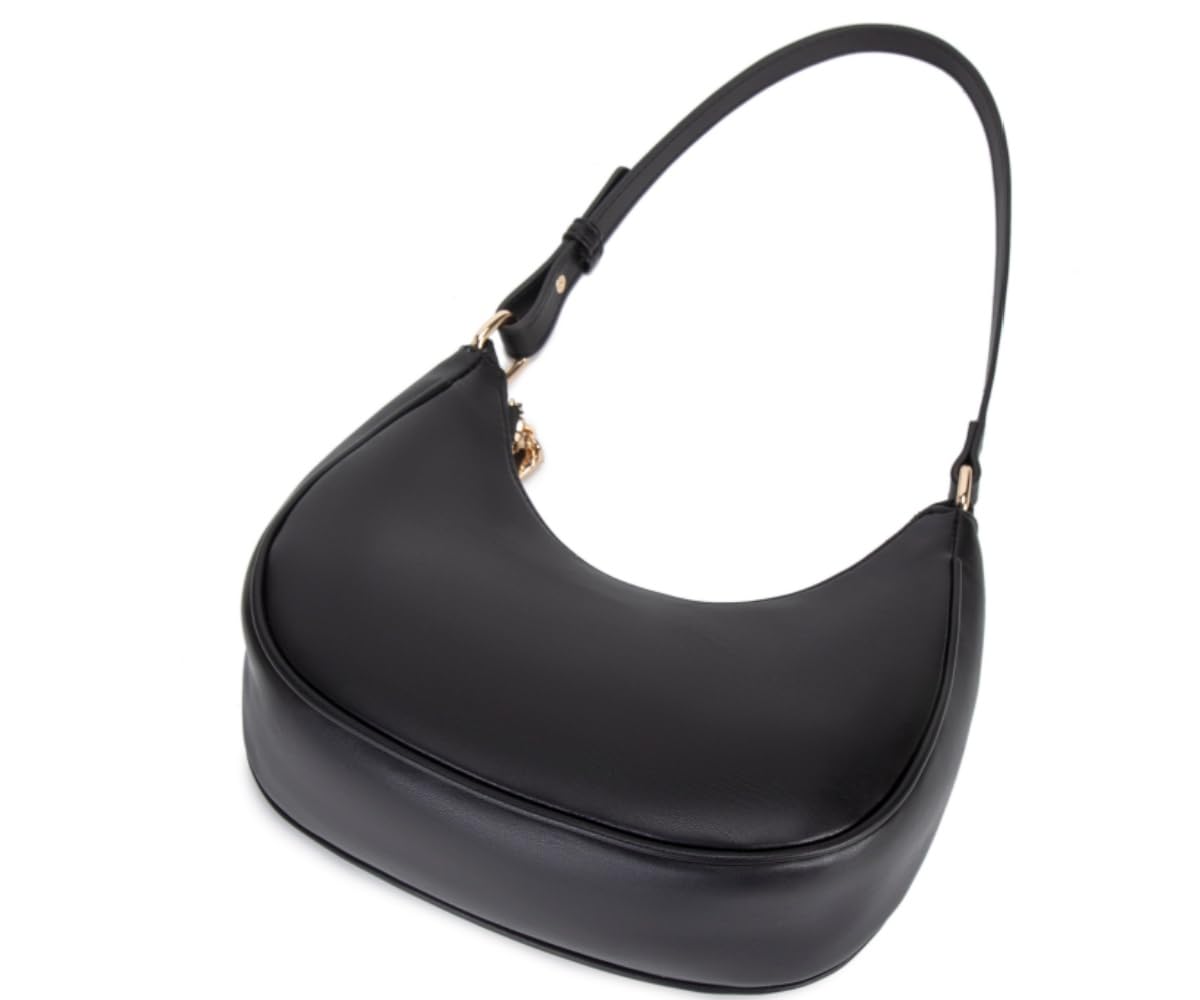 WSRYDJDL Crescent Shoulder Bags for Women Cute Hobo Tote Handbag Under the Arm Purses Mini Clutch Purse with Zipper Closure (Black)