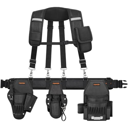 Tool Belt for men | 38-Pockets Heavy Duty Padded Tool Belts | With Suspenders | Detachable & Adjustable Tool Pouch Bag | Electrician,Carpenter,Construction,Framers,Carpenter,Roofing