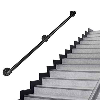Pipe Stair Handrail, 6 Ft Metal Staircase Handrail, Black Galvanized Industrial Iron Hand Rail for Indoor & Outdoor Wall Mount Support, Wall Hand Railing,Safety Handle, Steps Baluster(HR01-3)