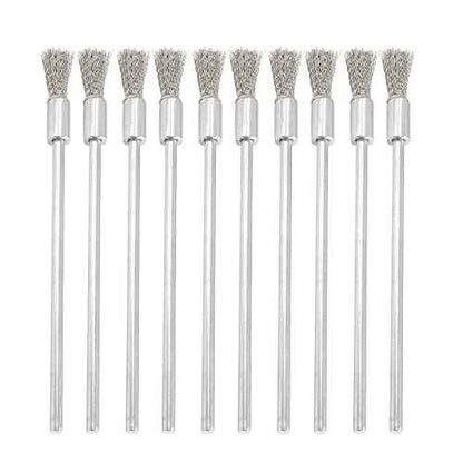 Uenhoy 10 Pieces Extended Stainless Steel Wire Cleaning End Brushes Pen Shaped Polishing Wire Brushes for Rust Paint Removal, 1/8" (3mm) Shank, 1/4" (6mm) End Brush