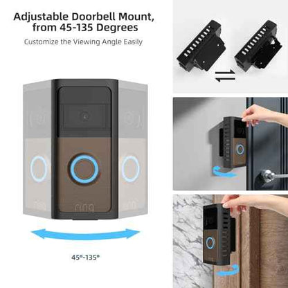2025 Upgrade for Ring Doorbell Mount,Steel Metal Anti-Theft Ring Camera Mount with Adjustable Angle Mount Kit (45-135 Degrees) Doorbell Holder Bracket No Block Sensor