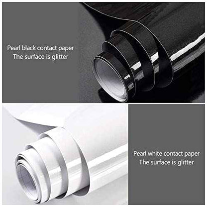 Wudnaye Black Contact Paper Glossy Waterproof Self Adhesive Wallpaper for Kitchen 15.7inchx118.1inch Black Wallpaper Peel and Stick Backsplash Vinyl Removable Wall Paper Kitchen Countertop