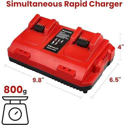 Fast Charger Replacement for Milwaukee M18 Battery Charger Station ? Dual Slot Charging Base Compatible with 18V Lithium-Ion Batteries, 48-11-1830, 48-11-1850, 48-11-1860, Smart LED Indicator