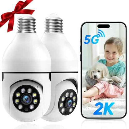 Light Bulb Security Camera -5G& 2.4GHz WiFi Camera Outdoor Wireless Motion Detection and Alarm,Two-Way Talk,Color Night Vision,Human Detection, Light Socket Camera Compatible with Alexa,2 Pack