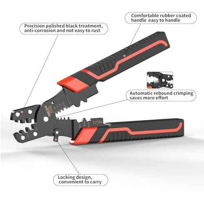 Crimping Tool with Stripper & Terminal Crimper, Multifunctional Wire Crimping Tool for AWG 28-10 Wires and 1.0-2.6 mm©÷ Cable Stripping, Perfect for Network Engineers, DIY Enthusiasts