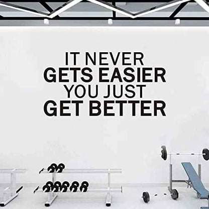 VODOE It Never Gets Easier You Just Get Better Wall Stickers Inspirational Gym Wall Decals Motivational Quotes Art Vinyl Yoga Exercise Sports Positive Fitness Garage Decor 21"X11"
