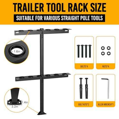 Trailer Tool Rack Shovel Holder - Shovel Rack for Trailer with 6 Tool Holes with Rubber Grommets