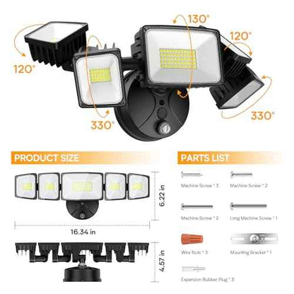 Onforu 120W 12000LM Dusk to Dawn Outdoor Lighting,5 Heads Flood Lights Outdoor,6500K Super Bright Outdoor Lighting,IP66 Waterproof Hardwired LED Security Lights for Garage,Yard,Outside