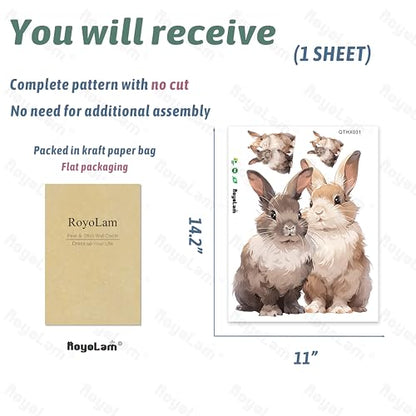 Cute Two Bunnies Wall Decal Nursery Animal Rabbits Wall Sticker Removable Peel and Stick Wall Art Decor for Kid Baby Classroom Preschool Living Room Playroom Bedroom School