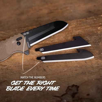OUTDOOR EDGE Razor XD1 Folding Knife ? Heavy-Duty 3" Replaceable Blade, Tan Handle with Pry Bar & Bottle Opener ? Includes 2 Black Sheepsfoot Blades & 1 Utility Blade