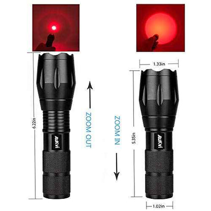 Deep Red Light Flashlight 670nm Single Mode Long Range Red Hunting Flashlights Torch with Zoomable for Astronomy, Aviation, Night Observation-Black