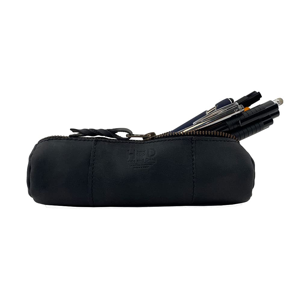 Hide & Drink, Rustic Cylinder Case for Keys, Office Supplies, Change, Personal Items, Cables & Dongles, Classic Bag, Full Grain Leather, Handmade, Charcoal Black