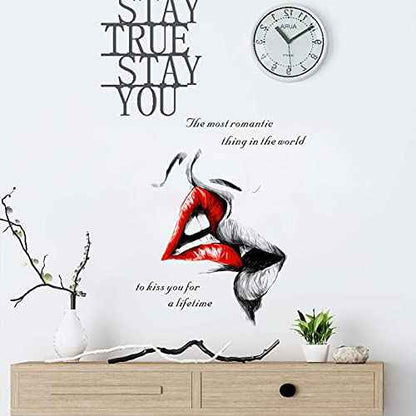 COKOYY Sexy Red Lips Kiss Wall Decals, Kiss You for a Lifetime Quotes Wall Stickers, Kissing Lips Fashion Silhouette Mural, Removable DIY Vinyl Decor Wallpaper for Bedroom, Living Room, TV Wall