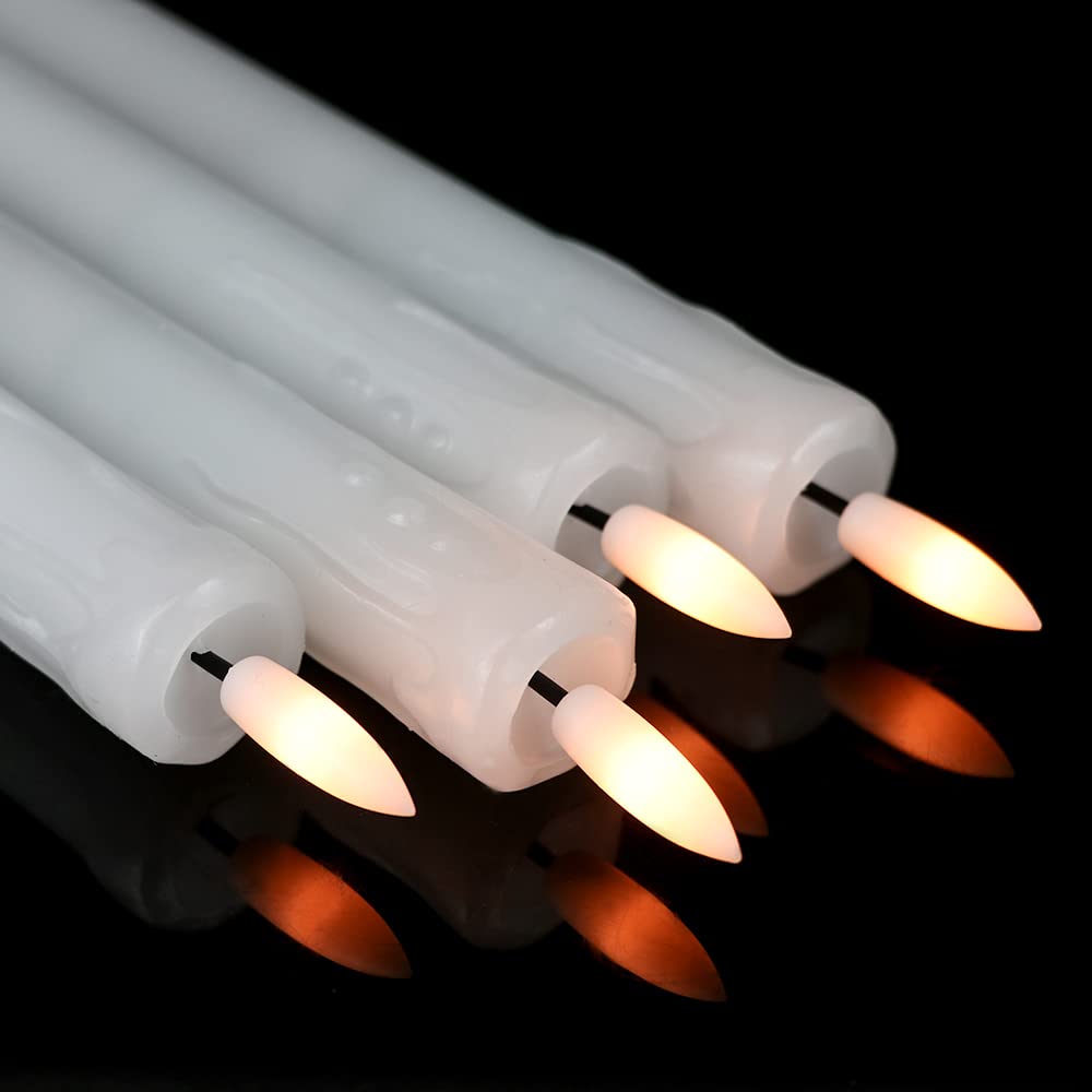 GenSwin Drip Wax Flameless Taper Candles Flickering with 10-Key Remote, Battery Operated Led Warm 3D Wick Light Window Candles Real Wax Pack of 6, Christmas Home Wedding Decor(White, 0.78 X 9.64 Inch)