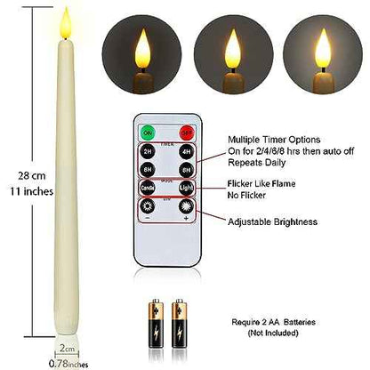 Homemory 24 Pcs Flameless Taper Candles with Remote Timer Dimmer, 11 inches Ivory Candlesticks Battery Operated, Plastic LED Taper Candles with Flickering Flame for Halloween Christmas Church Wedding