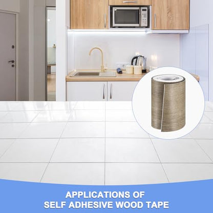 Wood Grain Repair Tape - 1 Pack Self Adhesive Wood Tape Fits for Tables Doors Window Floor Furniture Renovation - PVC Durable Multi-Use Adhesive Patch - (4-inch x 16-ft Grey)