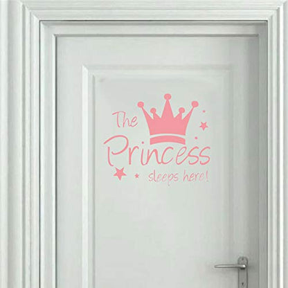 2 Pcs Wall Sticker Princess Sleep Here 13.4 Inch Little Crown Star Art Quotes Wall Decal Decor for Living Room Bedroom