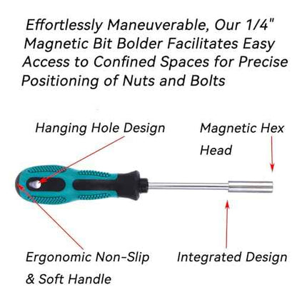 Bit Driver Handle,2 Pieces 1/4 inch Bit Driver Magnetic Screwdriver Bit Holder,6.35mm Hex Bit Holder Extension,190mm and 110mm Long with Non-slip Handle Nut Driver, Green