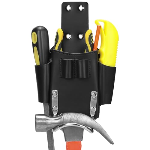 Small Leather Tool Pouch - 6-in-1 Heavy Top Grain Leather Small Tool Pouch with a Steel Hammer Loop,Hammer Holder Reinforced Heavy Duty Rivets - Fits Belts up to 2.5"